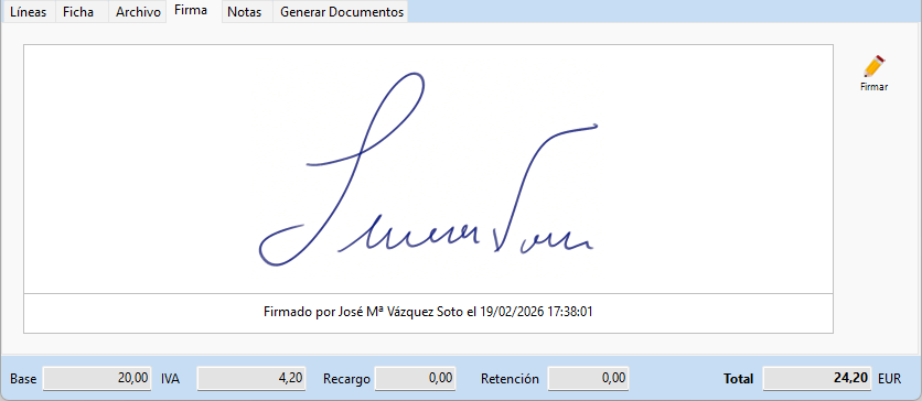 Firma manuscrita en un albarán