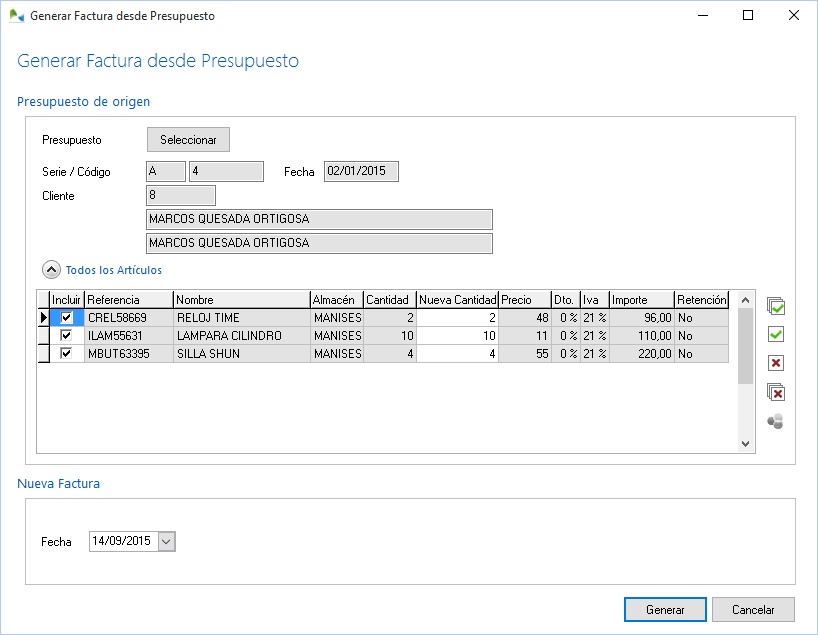 Generación automática de facturas desde presupuestos Generación automática de facturas desde presupuestos