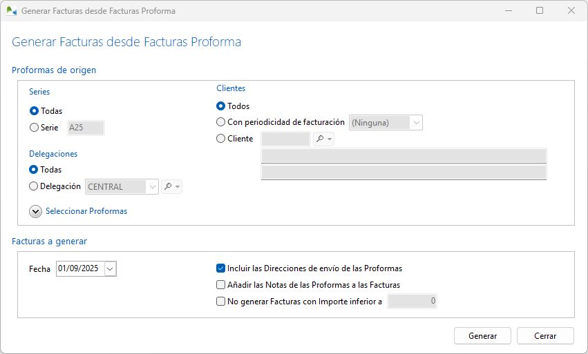 Generación de facturas a partir de proformas Generación de facturas a partir de proformas