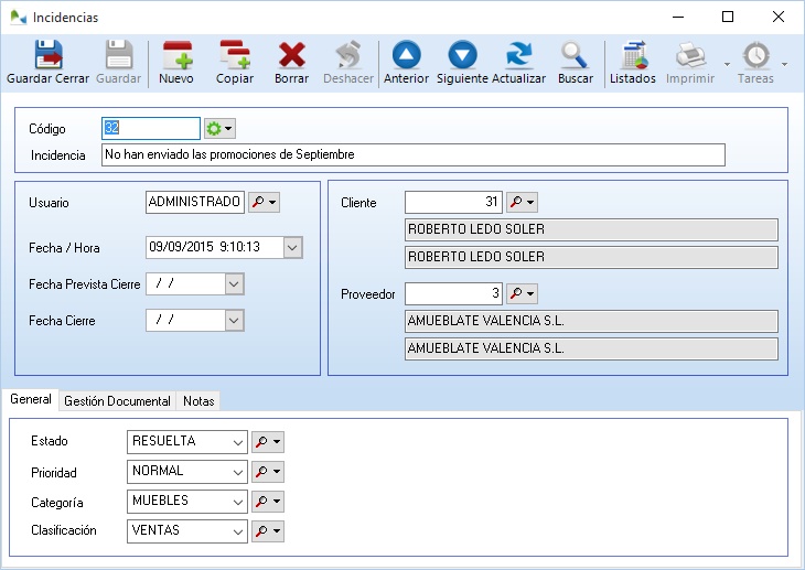 Gestión de incidencias en OfiPro