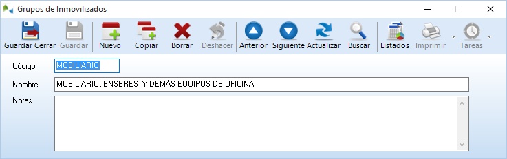 clasifique y organice sus inmovilizados en grupos y tipos