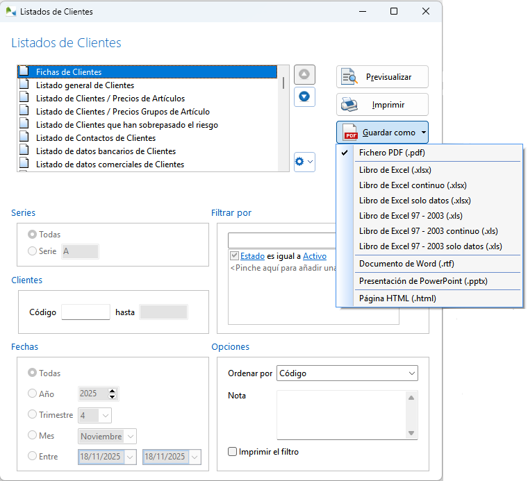 Botón Guardar como en los listados