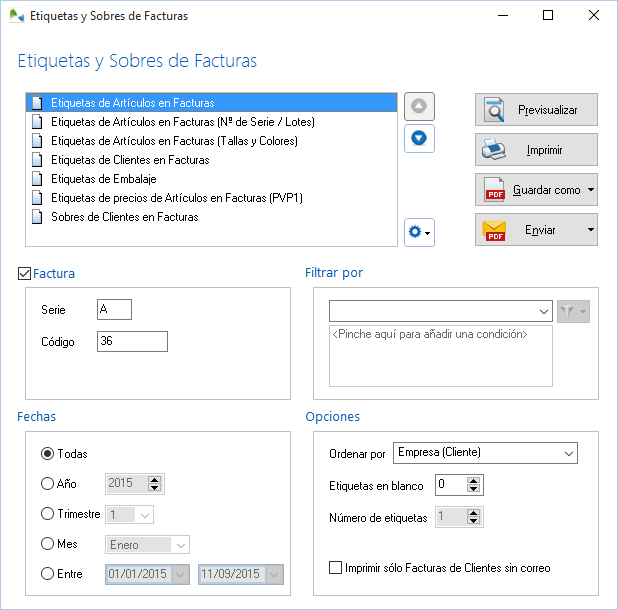 Etiquetas y sobres de facturas en OfiPro