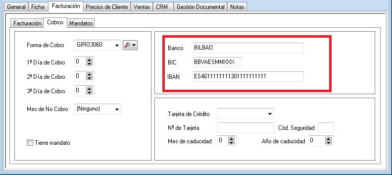 El antiguo CCC ha sido sustituido por el nuevo código IBAN en las fichas de Clientes, Proveedores, Bancos y Cuentas Contables