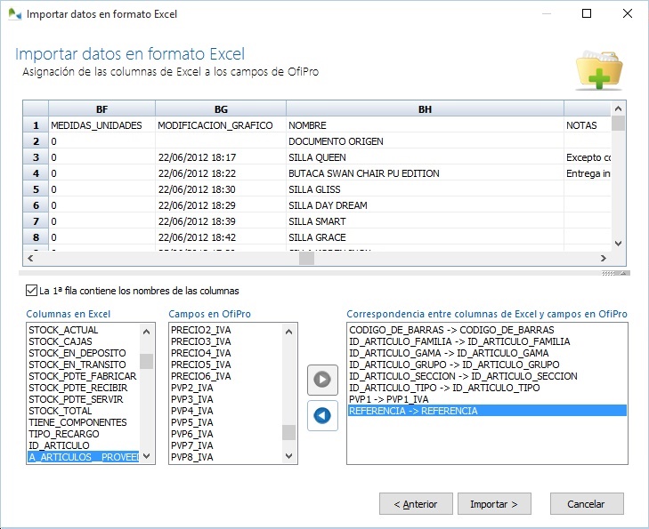 Importacion de nuevos datos en OfiPro