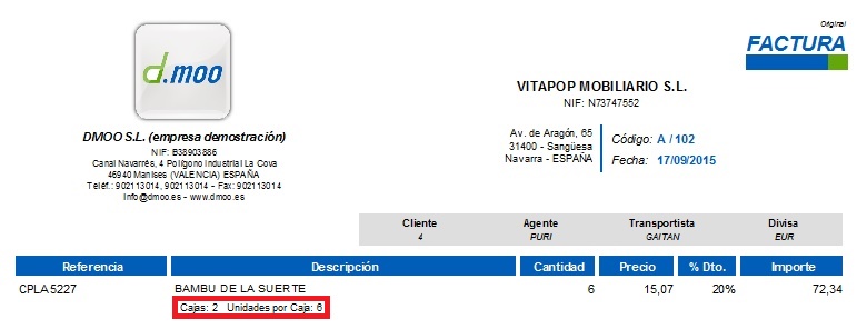 Impresión de unidades y cajas de artículos en documentos