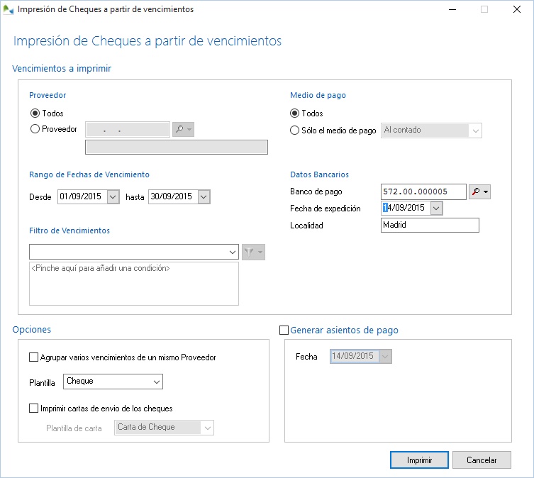 Impresión de cheques en OfiPro