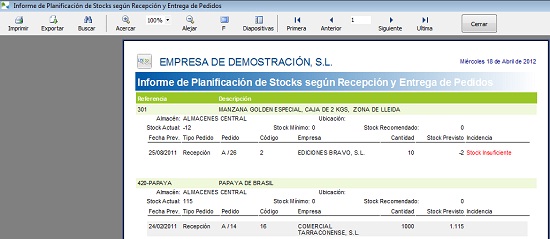 Informe de planificación de stocks Informe de planificación de stocks
