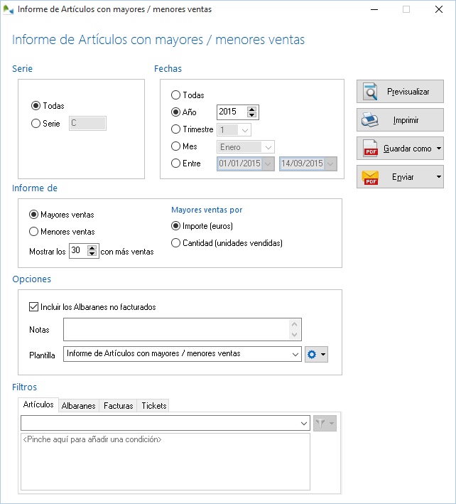 Informes de artículos con menores ventas en OfiPro