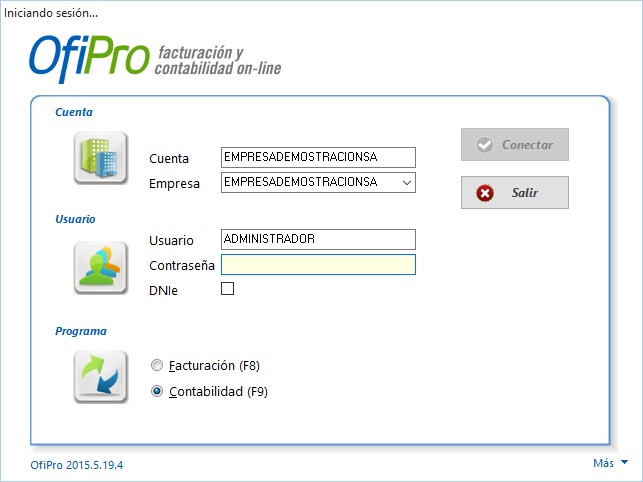 Iniciando sesión en OfiPro