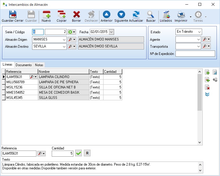 Intercambios entre almacenes en OfiPro