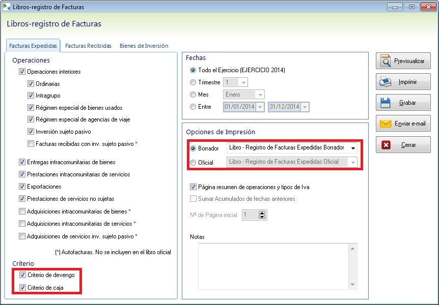 Seleccione las operaciones a incluir en los libros-registro de facturas