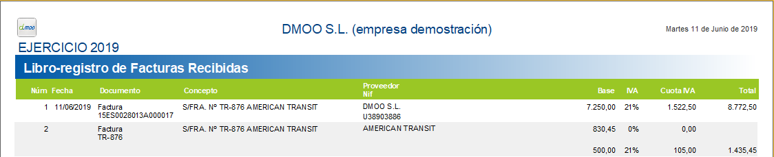 El libro registro de facturas desglosa el asiento de importación en dos facturas diferenciadas