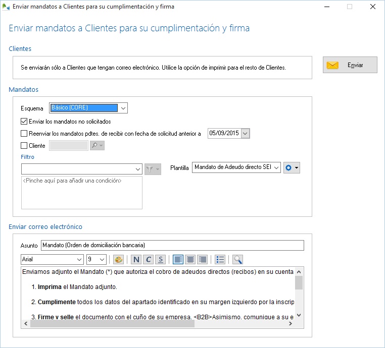 Envío de mandatos por correo electrónico