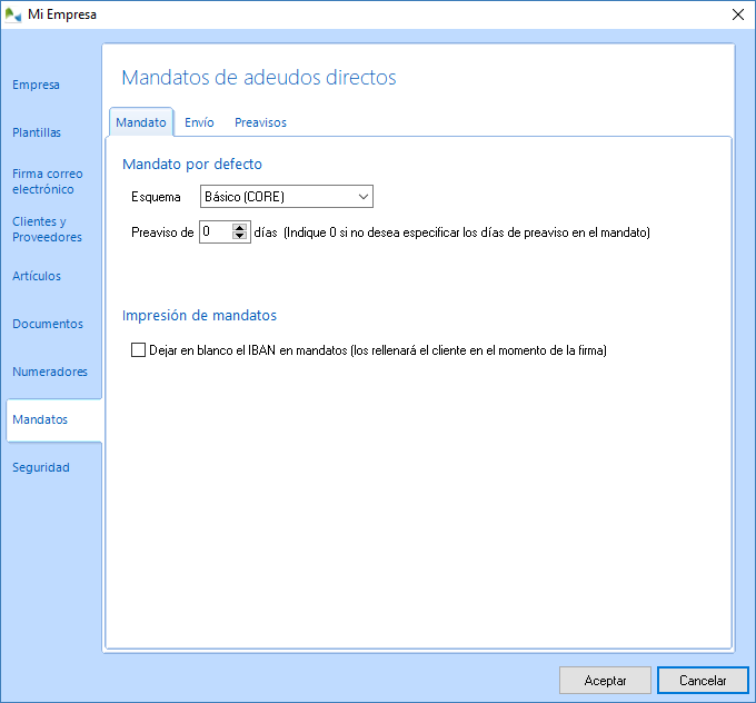 Configuración de los mandatos de adeudos directos Configuración de los mandatos de adeudos directos