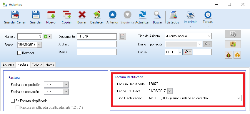 Rellene los datos relativos a la factura rectificativa