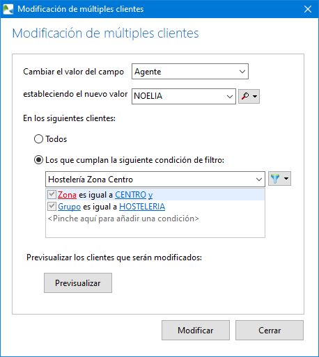 Modificación del campo agente en mútiples clientes