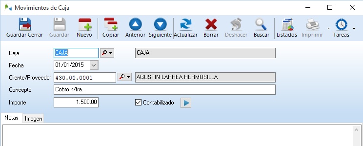 Movimientos de caja en OfiPro Contabilidad