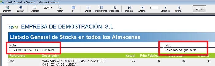 Incluya notas aclaratorias y el filtro utilizado en su listado