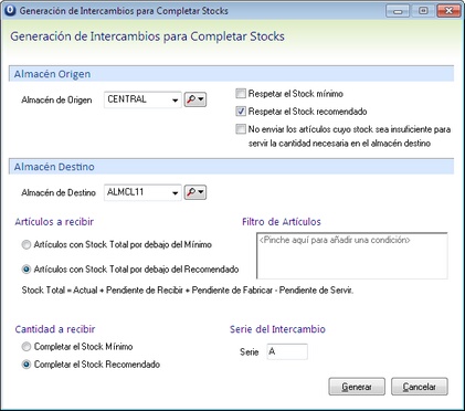 intercambio para completar stocks