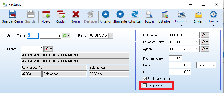 Las Facturas bloqueadas no pueden ser modificadas