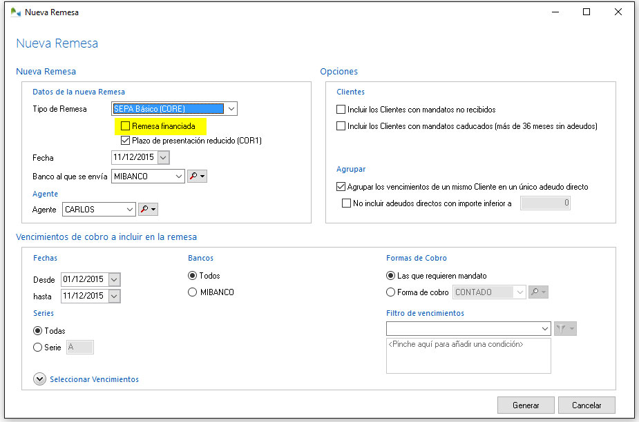 Remesas SEPA financiadas