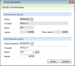 OfiPro permite dividir y unir vencimientos