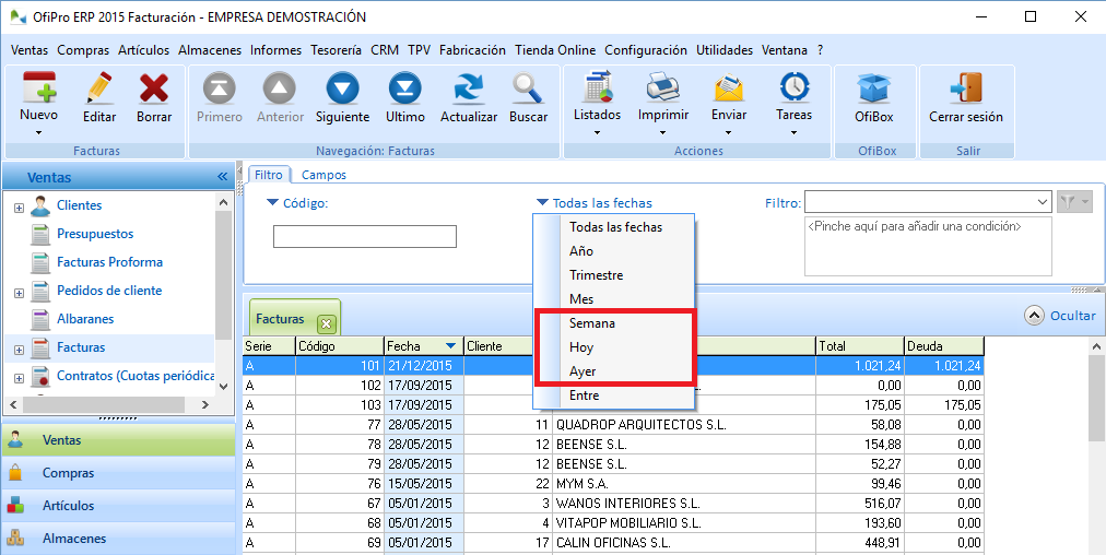 Filtro rápido por fecha