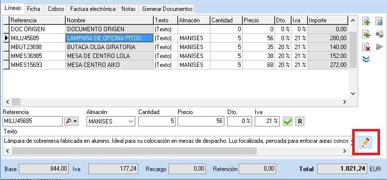 Edite facilmente el texto de las líneas de los documentos