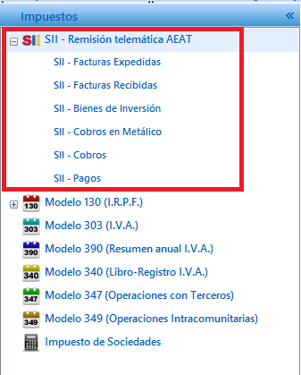 Nuevas opciones SII en el grupo Impuestos de la barra de opciones