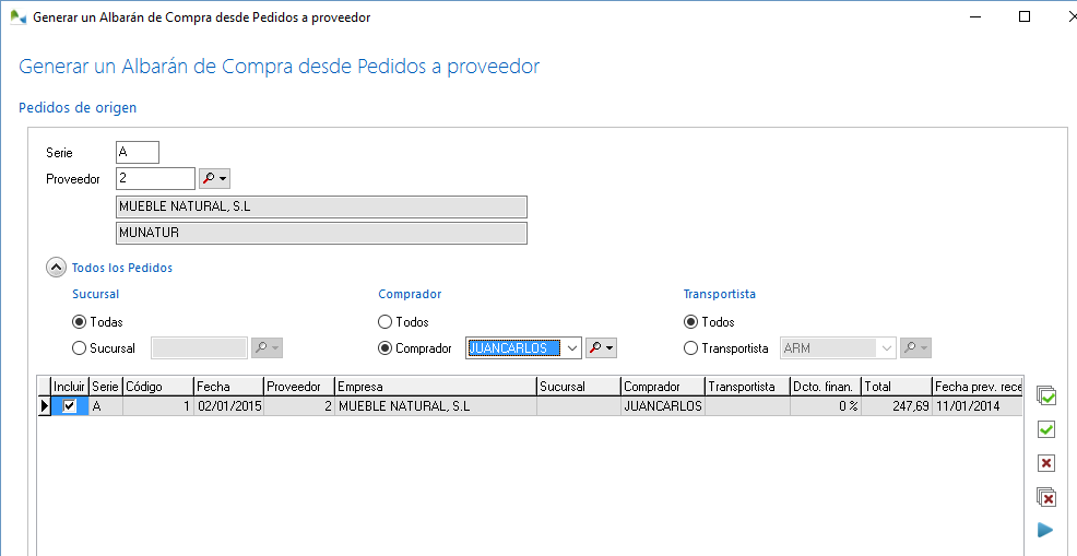 Generar Albarán solo de los Pedidos de un determinado comprador