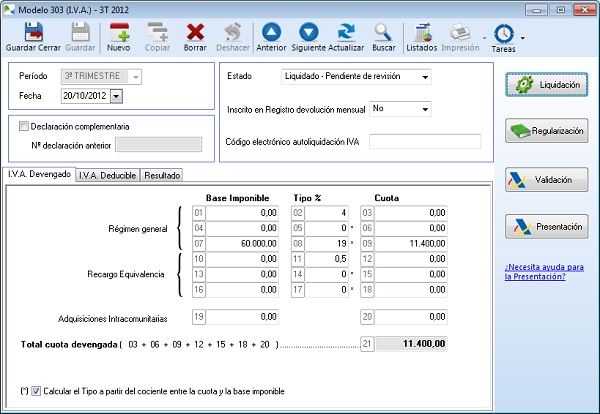 Liquidación de modelo 303 en OfiPro