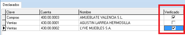 Utilice la casilla Verificado para cotejar los importes que sus clientes y proveedores presentan en el modelo 347
