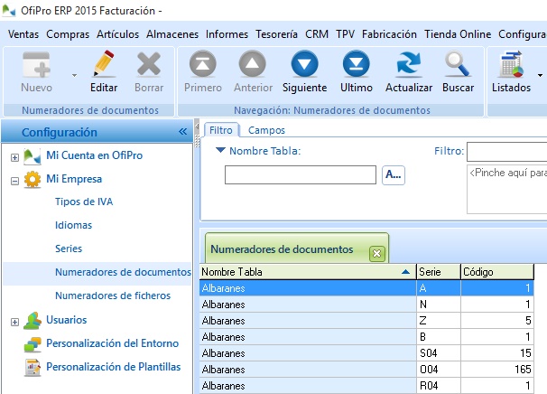 Numeradores de documentos en OfiPro Numeradores de documentos en OfiPro