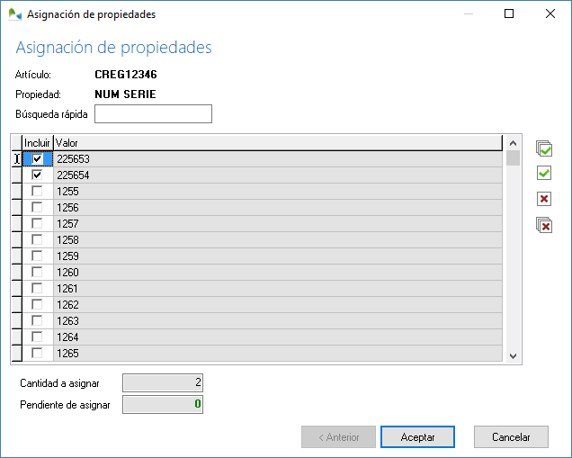 Asignación de números de serie en una venta Asignación de números de serie en una venta