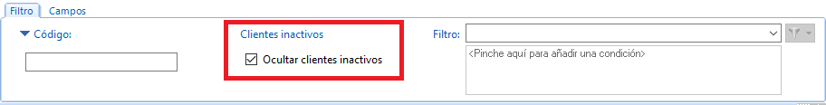 Filtro de registros inactivos