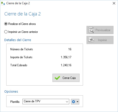 Opciones de cierre de caja Opciones de cierre de caja