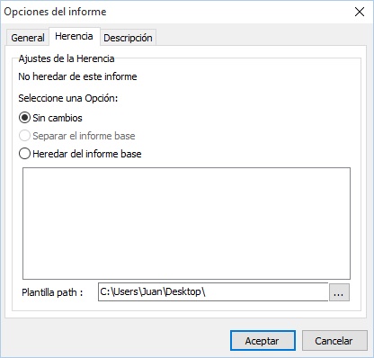 opciones de herencia del informe
