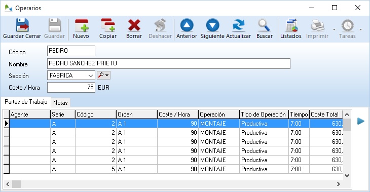Ficha de operarios en OfiPro