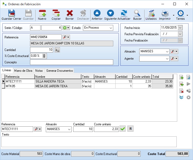Orden de fabricación en OfiPro