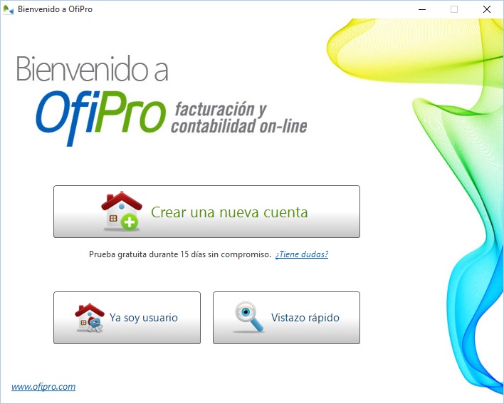 Pantalla de bienvenida a OfiPro
