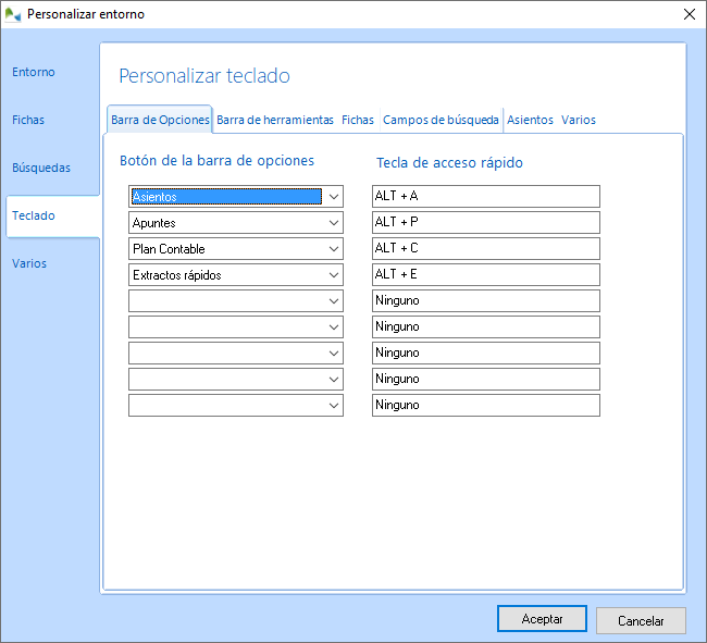 Configure las teclas de acceso rápido a las opciones más frecuentes de la barra de opciones de OfiPro Contabilidad Configure las teclas de acceso rápido a las opciones más frecuentes de la barra de opciones de OfiPro Contabilidad
