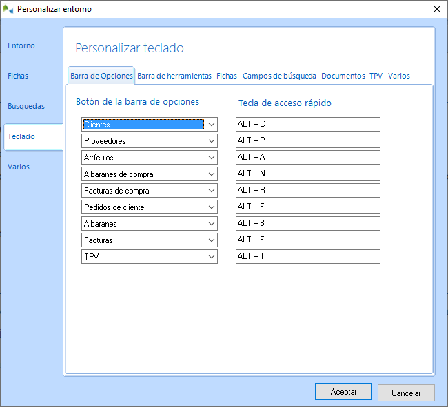 Configuración teclas de acceso rápido en OfiPro Configuración teclas de acceso rápido en OfiPro