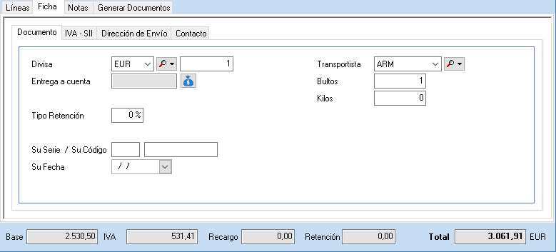 Campos específicos en la pestaña Ficha, en los Presupuestos y Facturas Proforma de OfiPro Campos específicos en la pestaña Ficha, en los Presupuestos y Facturas Proforma de OfiPro
