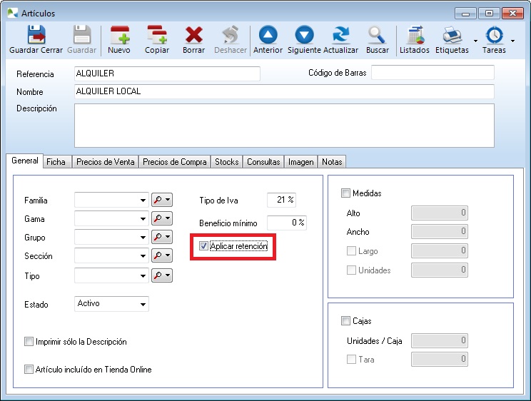 Ficha de artículo sobre el que se aplica retención Ficha de artículo sobre el que se aplica retención