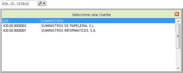 Tecleando el título de la cuenta se visualizan todas las cuentas de último nivel que comiencen por dicho título