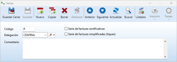 Ficha de series de facturación Ficha de series de facturación