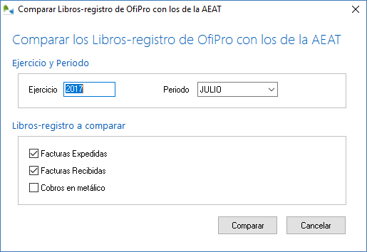 Comparación de los Libros-registro en OfiPro con los de la AEAT