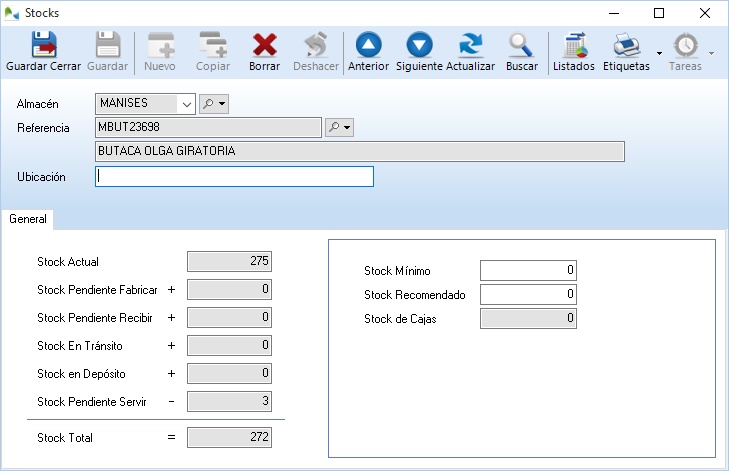 Ver stock por artículo y almacén