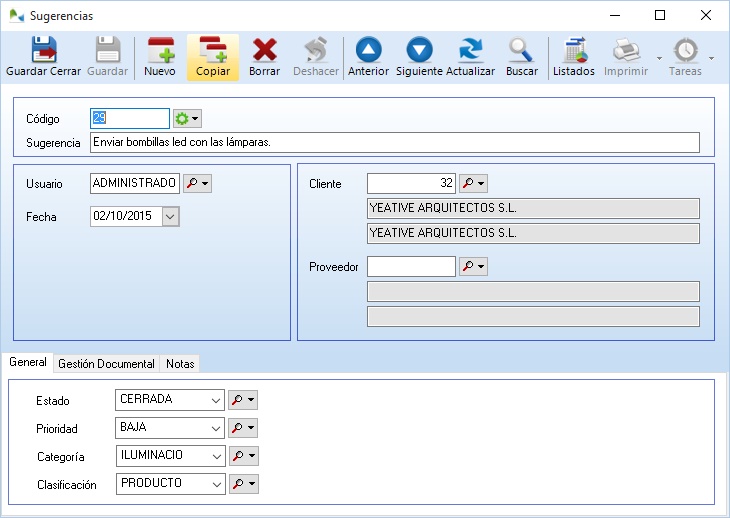 Ficha de sugerencias en OfiPro